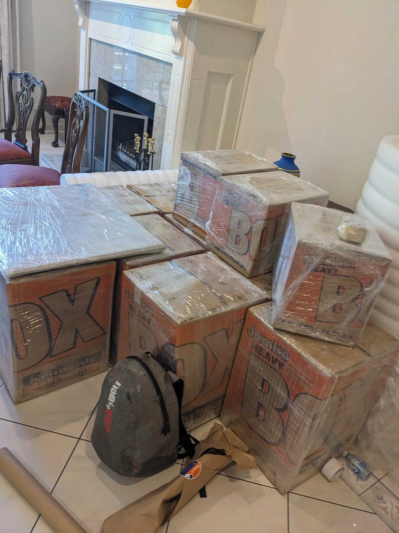 Wrapped household furniture ready to transport